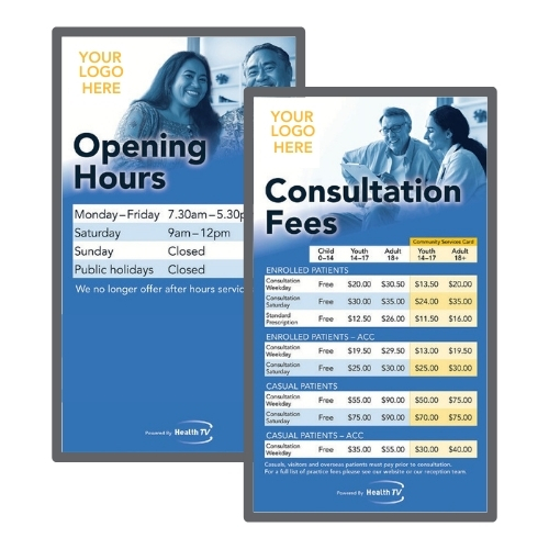 Health TV Digital Fees Board screens